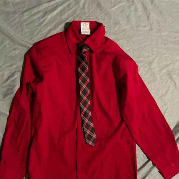 size 10 youth boys boy extra large casual dress shirt tie red christmas ten - Picture 1 of 4